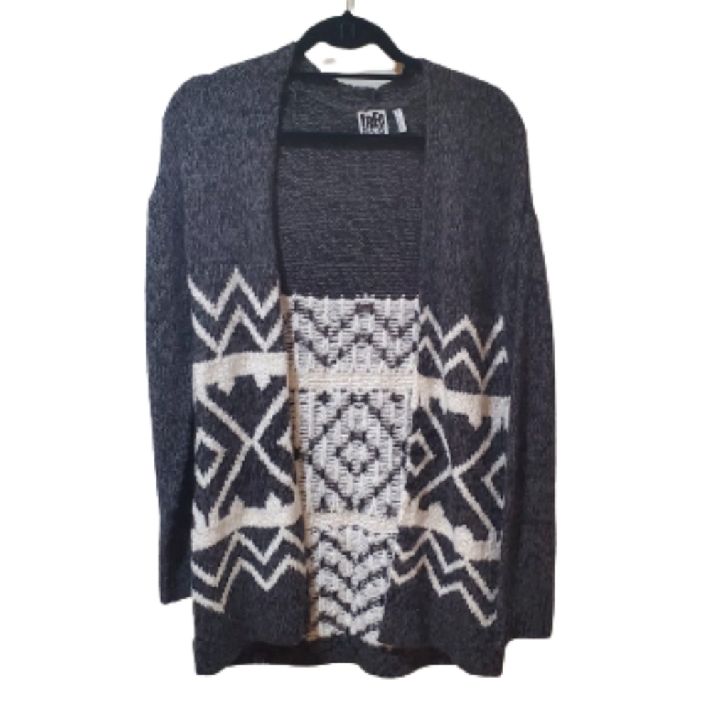Free Press White and Grey Knit Cardigan